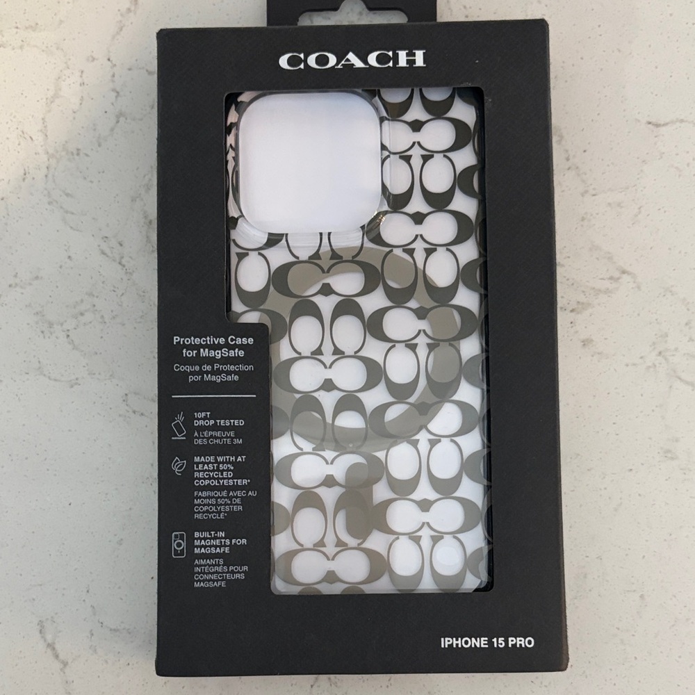 Coach iPhone 15 Pro Case - Black and White Pattern